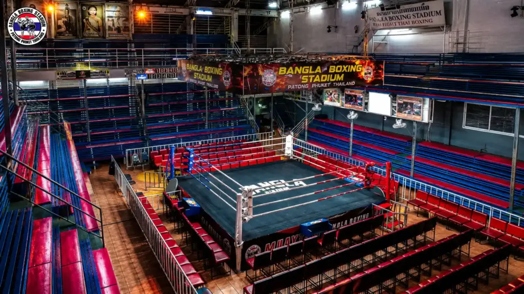 Interior of Bangla Stadium Patong showing the Muay Thai boxing ring and spectator seating