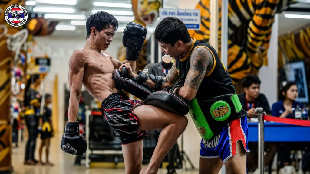 Knee strike training during Muay Thai in Phuket